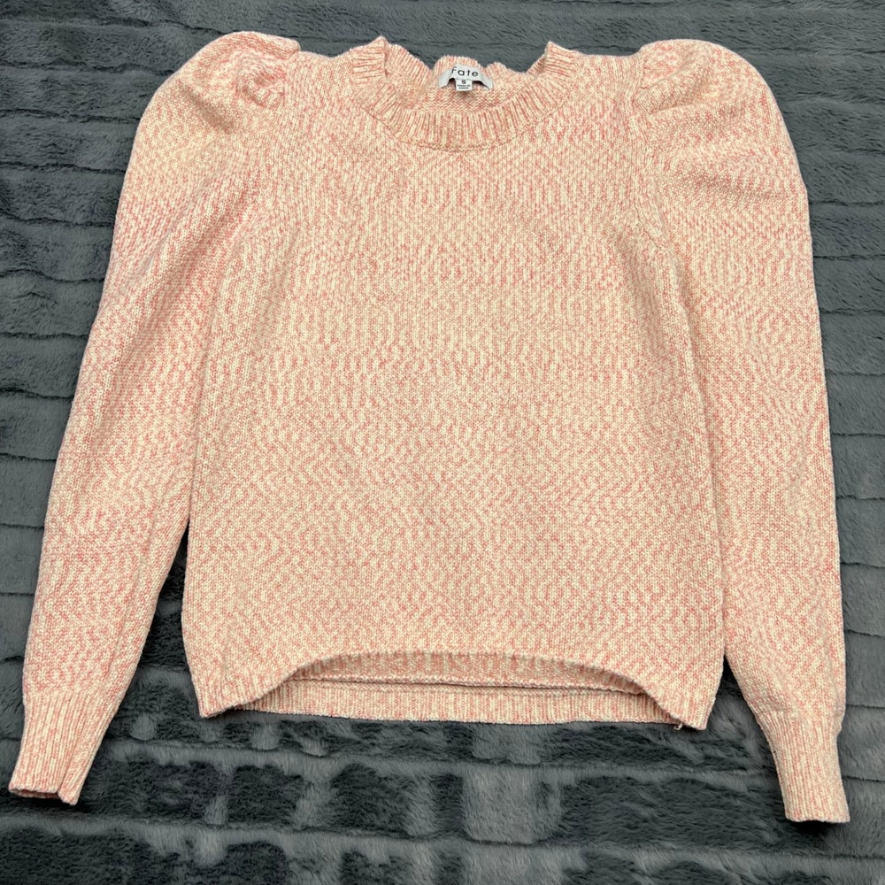Fate Womens Pink White Marled Puff Sleeve Crew Neck Sweater Size S RN131468